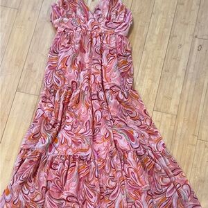 Jessica Simpson Pink and Red Tiered Ruffled Maxi Dress